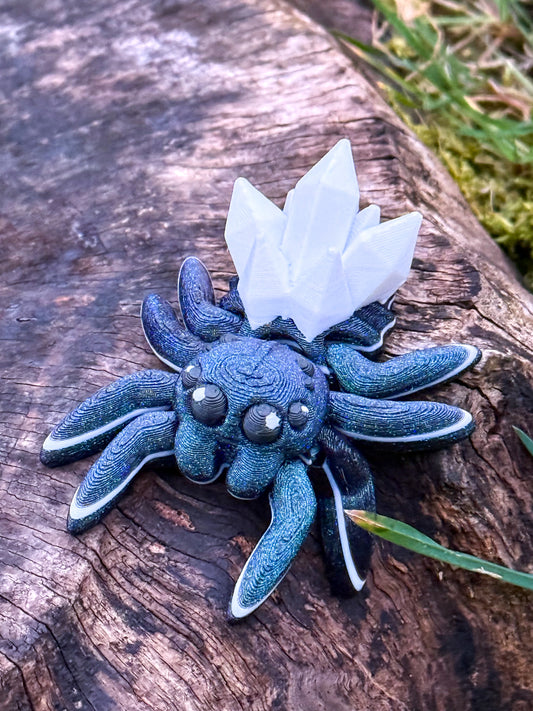 Crystal Spider Keychain - 3D Printed Articulated Fantasy Charm | Shimmering Creepy-Cute Fidget Toy