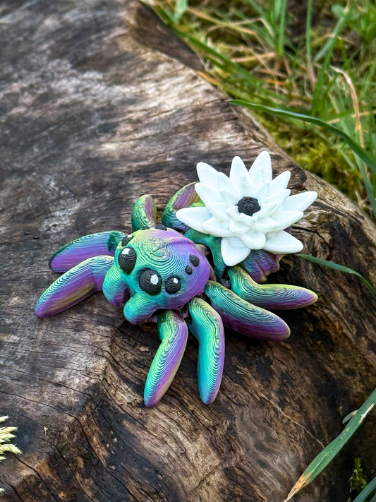 Lilly Spider Keychain - 3D Printed Articulated Floral Bug Charm | Elegant & Unique Fidget Accessory