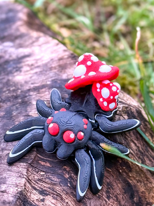 Mushroom Spider Keychain - 3D Printed Articulated Fantasy Bug | Cute & Creepy Fidget Charm