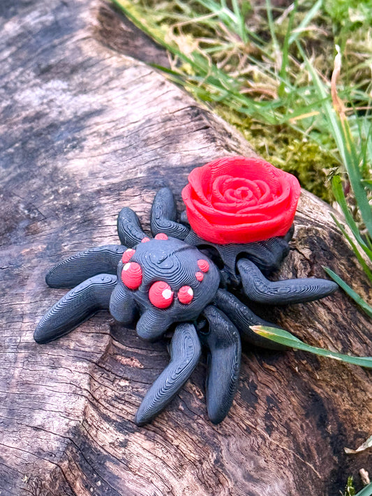 Rose Spider Keychain - 3D Printed Articulated Gothic Floral Charm | Elegant Creepy-Cute Fidget Toy