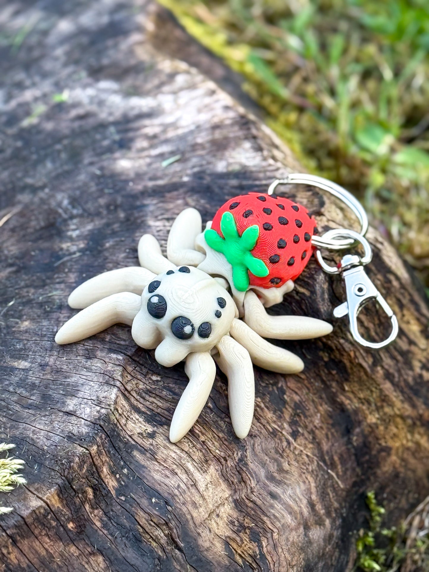 Strawberry Spider Keychain - 3D Printed Articulated Cute & Creepy Charm | Fun Fidget Accessory