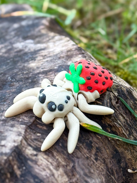 Strawberry Spider Keychain - 3D Printed Articulated Cute & Creepy Charm | Fun Fidget Accessory