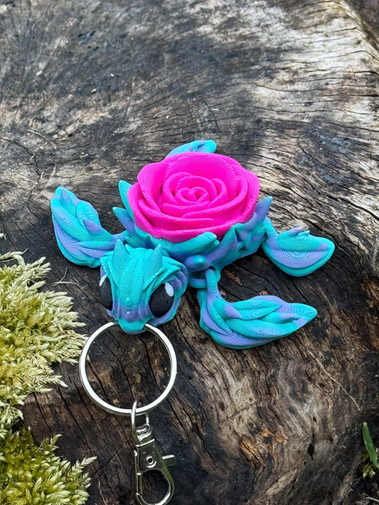 Rose Turtle Keychain - 3D Printed Floral Fantasy Charm | Cute & Durable Everyday Accessory