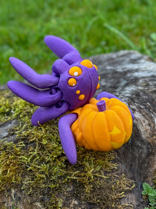 Articulated Halloween Spider with Pumpkin – 3D Printed Toy & Décor